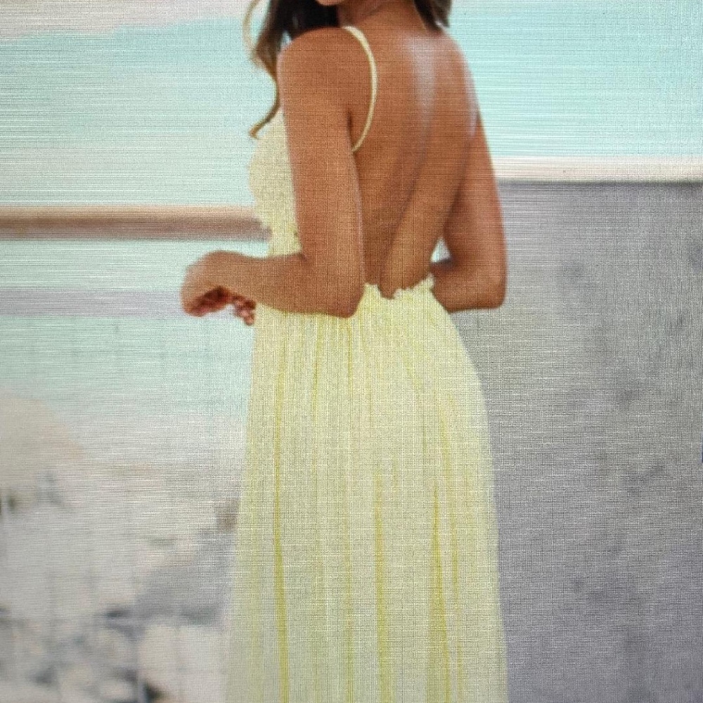 Yellow Lace maxi dress open back